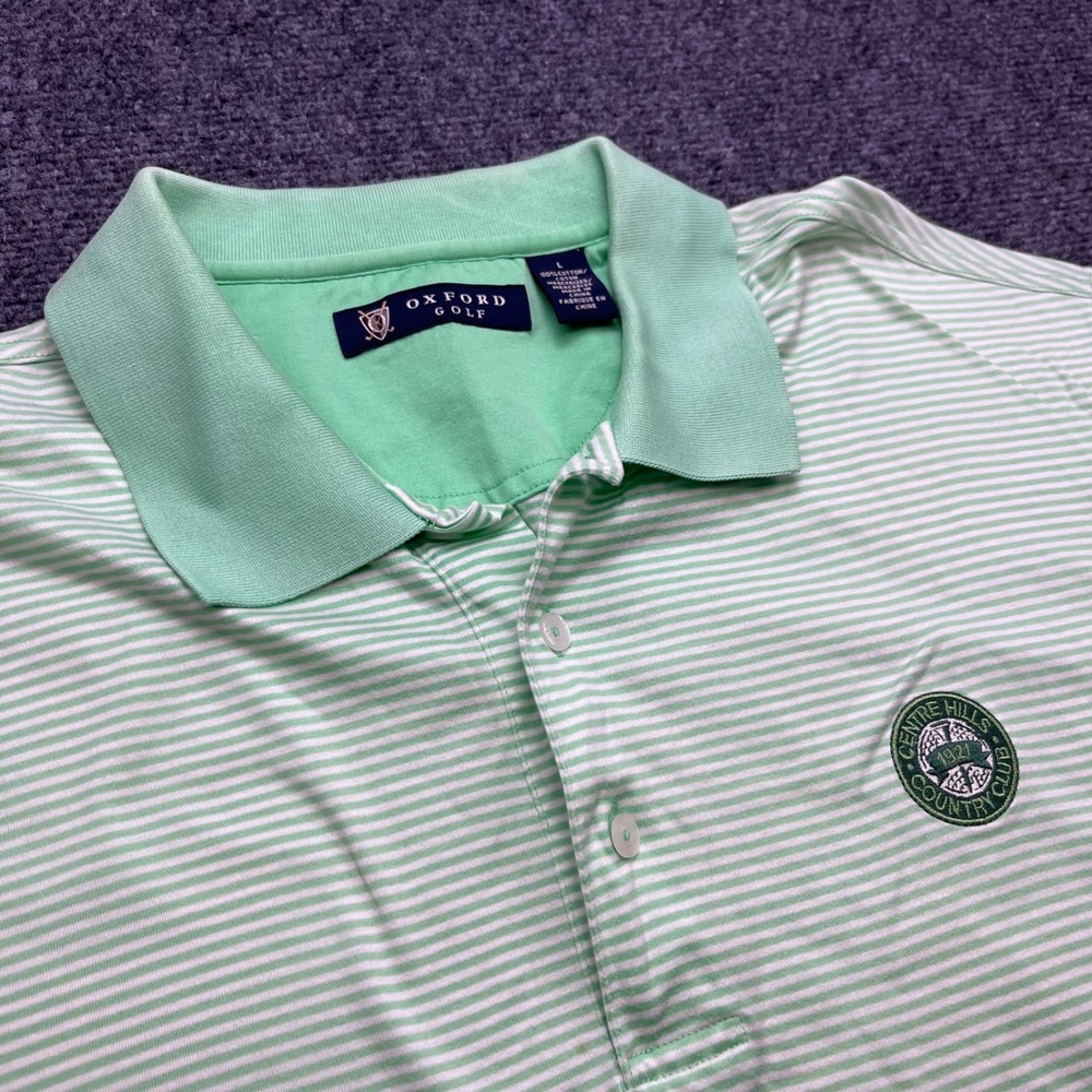 Oxford Golf Country Club Crest Striped Green White Polo Shirt